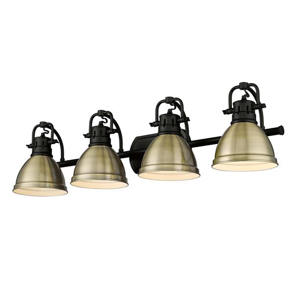 Duncan Matte Black Four-Light Vanity Light with Aged Brass, image 1